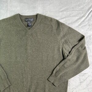 Giasone 100% 2 Ply Cashmere V-Neck Mens Olive Green Sweater Size L (read)